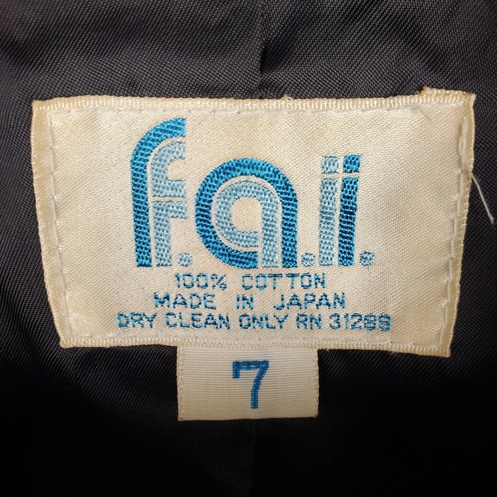 Vntg F.A.I. Women's Black Velvet Blazer. SIZE 7. Made In Japan. #0210 - Picture 3 of 8